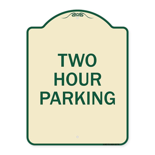 Signmission Designer Series Two Hour Parking, Tan & Green Heavy-Gauge Aluminum Sign, 24" x 18", TG-1824-22779 A-DES-TG-1824-22779 - main